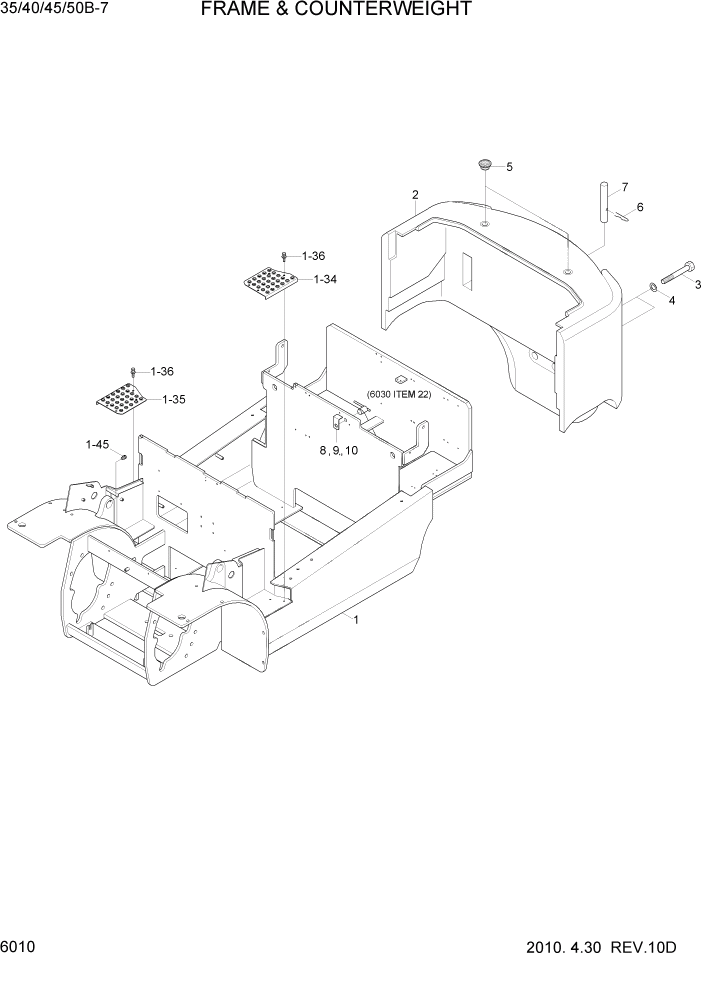 Схема запчастей Hyundai 35/40/45/50B - PAGE 6010 FRAME & COUNTERWEIGHT СТРУКТУРА