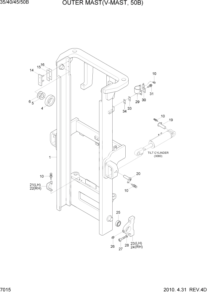Схема запчастей Hyundai 35/40/45/50B - PAGE 7015 OUTER MAST(V-MAST, 50B) РАБОЧЕЕ ОБОРУДОВАНИЕ