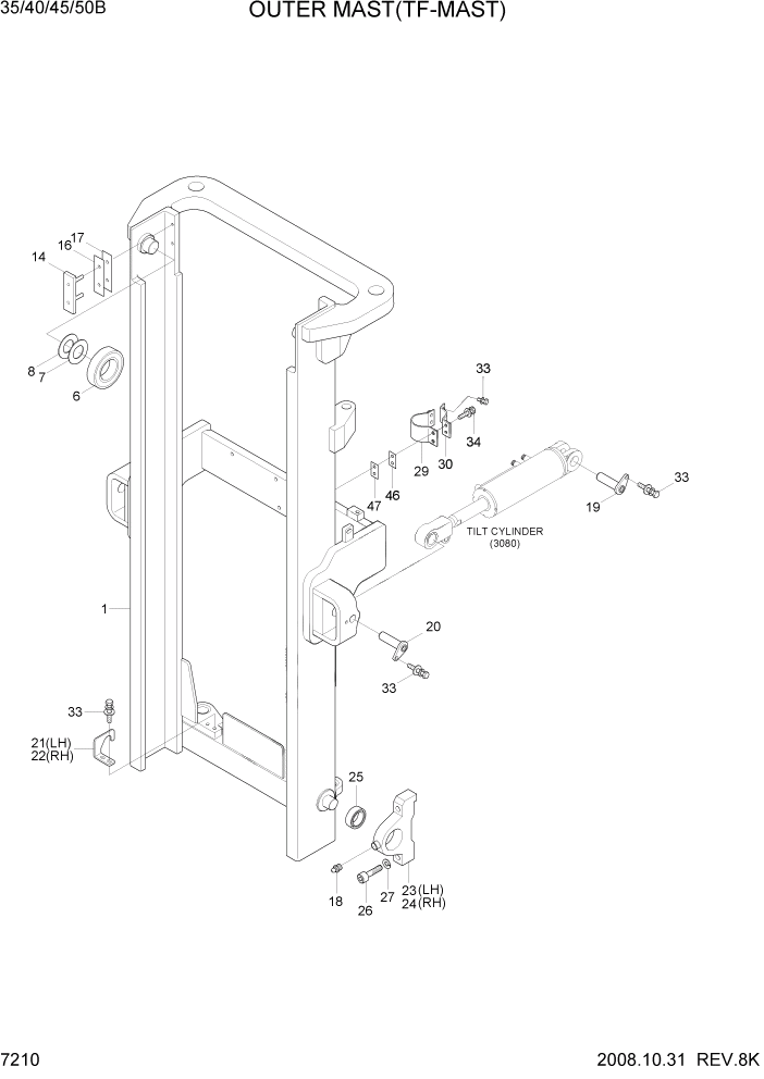 Схема запчастей Hyundai 35/40/45/50B - PAGE 7210 OUTER MAST(TF-MAST) РАБОЧЕЕ ОБОРУДОВАНИЕ