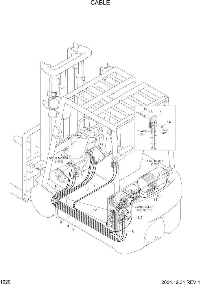 Схема запчастей Hyundai HBF15/HBF18T-5 - PAGE 1020 CABLE ЭЛЕКТРИЧЕСКАЯ СИСТЕМА