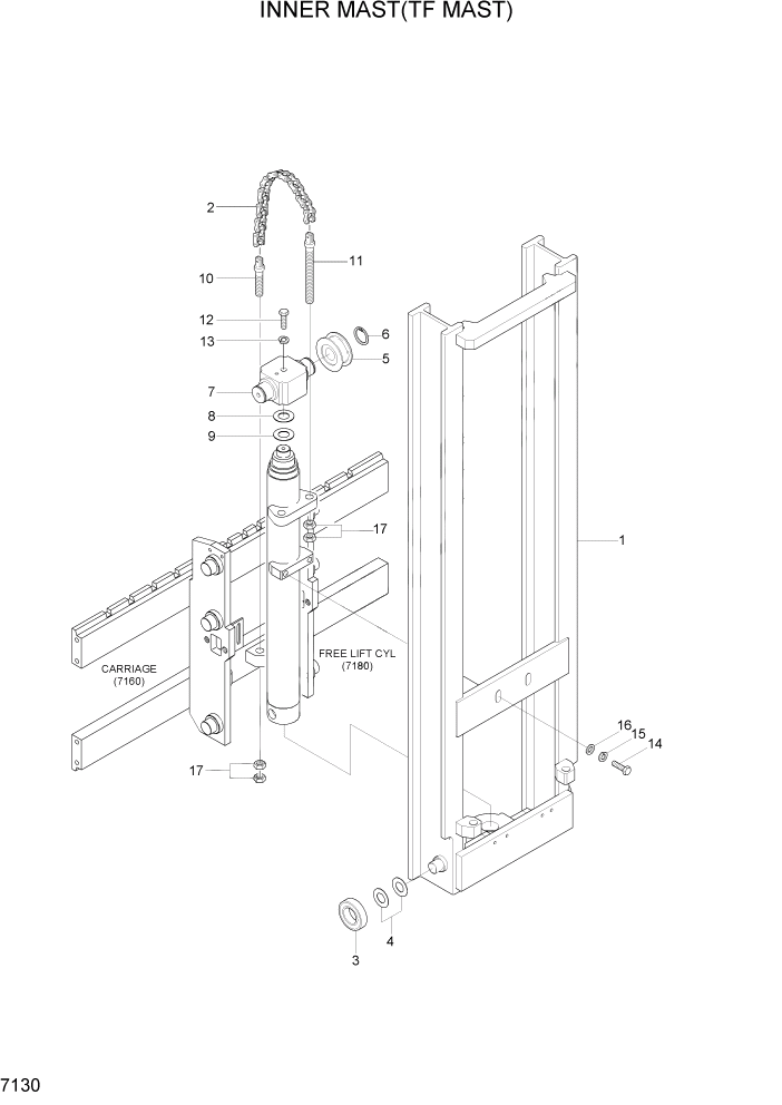 Схема запчастей Hyundai HBF15/HBF18T-5 - PAGE 7130 INNER MAST(TF MAST) РАБОЧЕЕ ОБОРУДОВАНИЕ