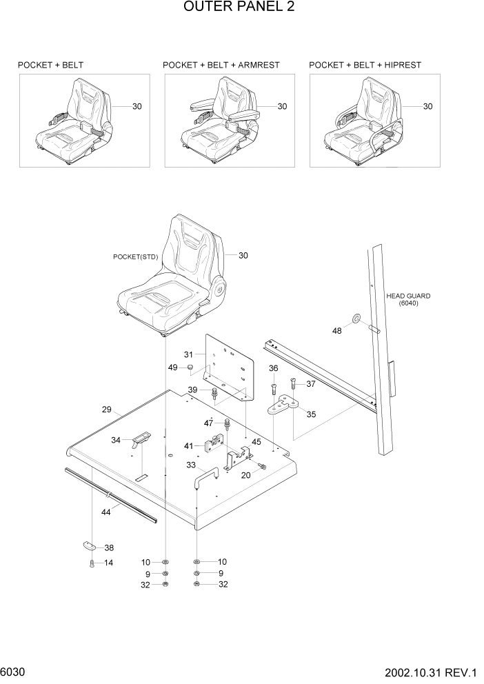 Схема запчастей Hyundai HBF15/HBF18-3 - PAGE 6030 OUTER PANEL 2 СТРУКТУРА