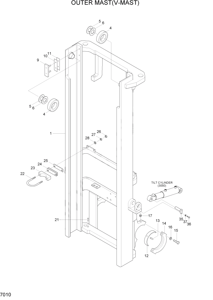 Схема запчастей Hyundai HBF15/HBF18-3 - PAGE 7010 OUTER MAST(V-MAST) РАБОЧЕЕ ОБОРУДОВАНИЕ