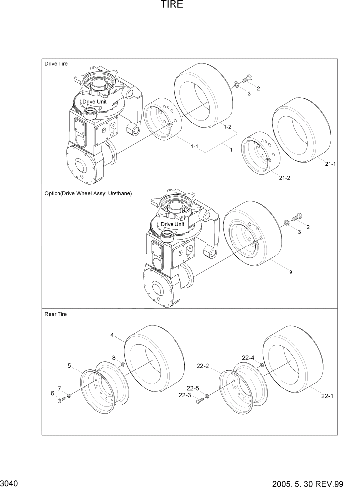 Схема запчастей Hyundai HBP15 - PAGE 3040 TIRE РУЛЕВАЯ СИСТЕМА КОЛЕС