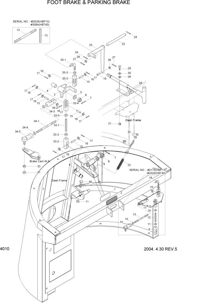 Схема запчастей Hyundai HBP15 - PAGE 4010 FOOT BRAKE & PARKING BRAKE СИСТЕМА УПРАВЛЕНИЯ