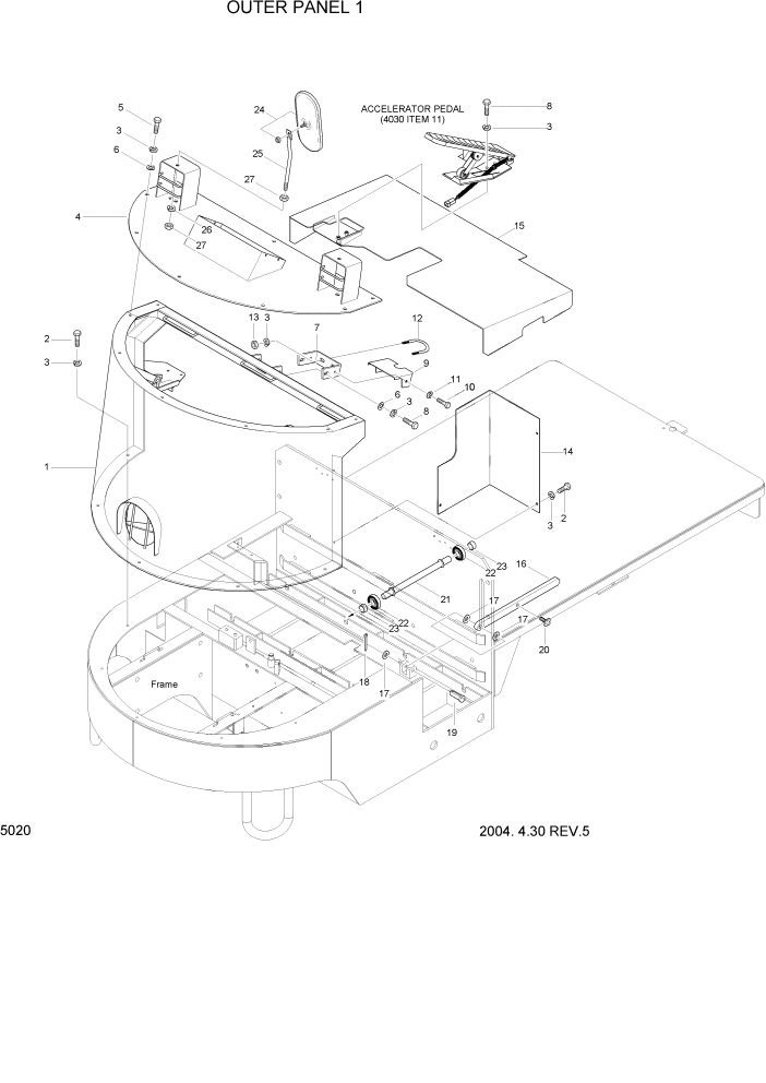 Схема запчастей Hyundai HBP15 - PAGE 5020 OUTER PANEL 1 РАМА & КОРПУС