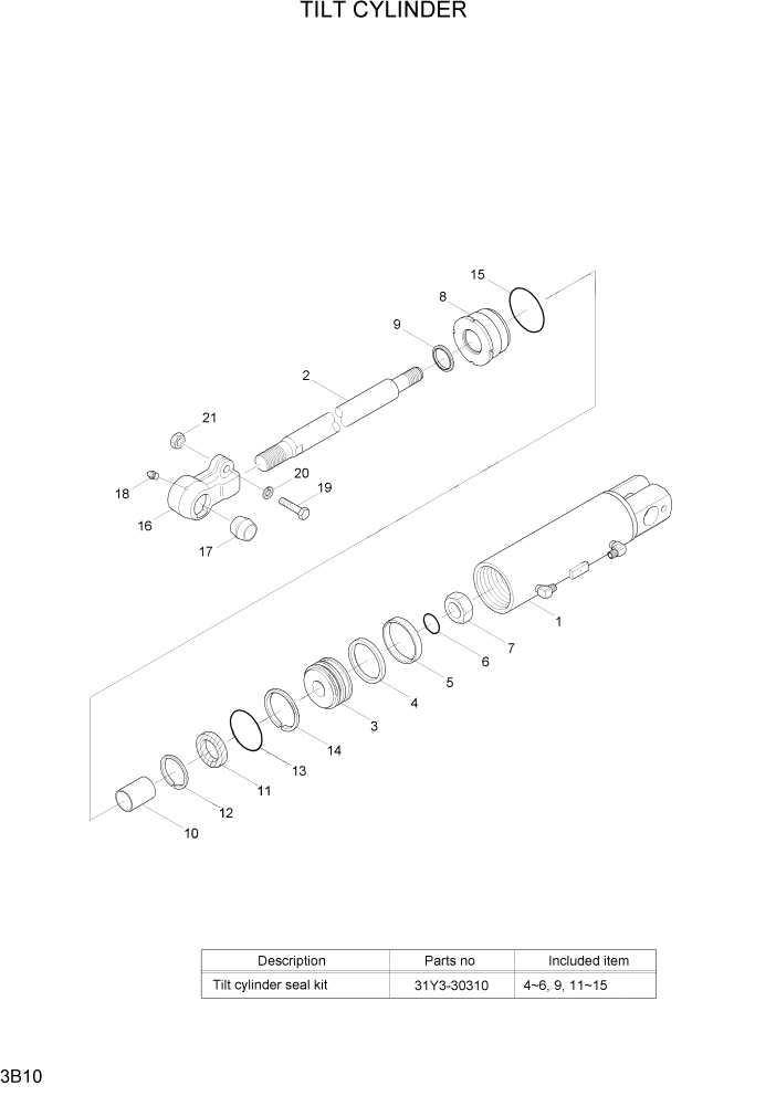 Схема запчастей Hyundai 15G/18G/20GA-7 - PAGE 3B10 TILT CYLINDER ГИДРАВЛИЧЕСКАЯ СИСТЕМА