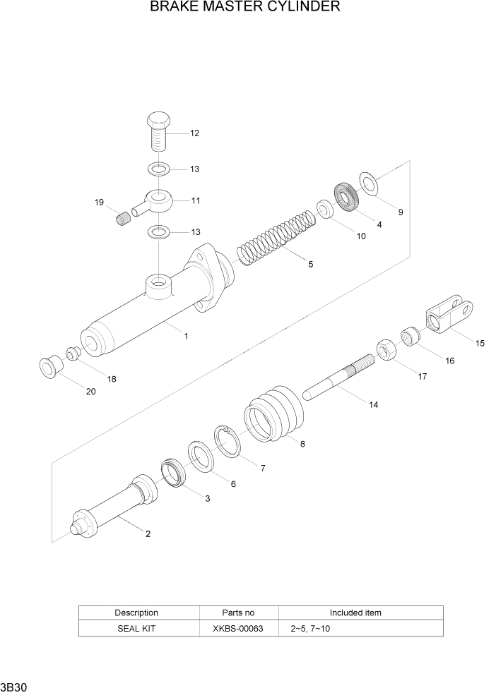 Схема запчастей Hyundai 15G/18G/20GA-7 - PAGE 3B30 BRAKE MASTER CYLINDER ГИДРАВЛИЧЕСКАЯ СИСТЕМА
