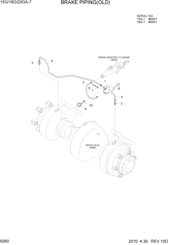 Схема запчастей Hyundai 15G/18G/20GA-7 - PAGE 5060 BRAKE PIPING(OLD) СИСТЕМА УПРАВЛЕНИЯ