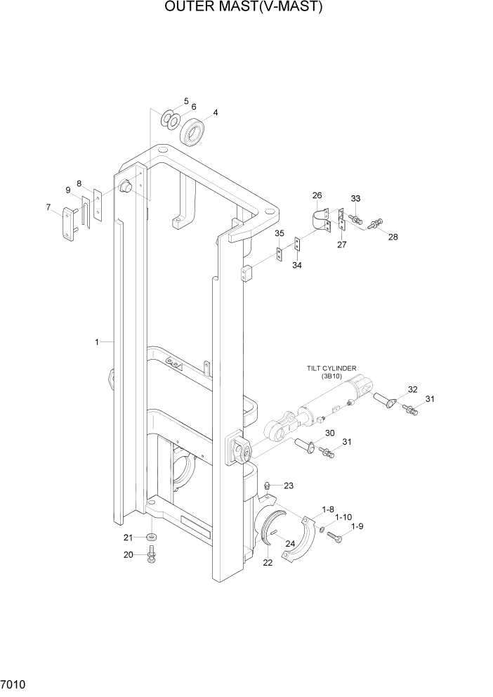 Схема запчастей Hyundai 15G/18G/20GA-7 - PAGE 7010 OUTER MAST(V-MAST) РАБОЧЕЕ ОБОРУДОВАНИЕ