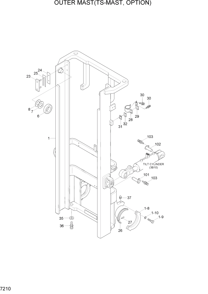 Схема запчастей Hyundai 15G/18G/20GA-7 - PAGE 7210 OUTER MAST(TS-MAST, OPTION) РАБОЧЕЕ ОБОРУДОВАНИЕ