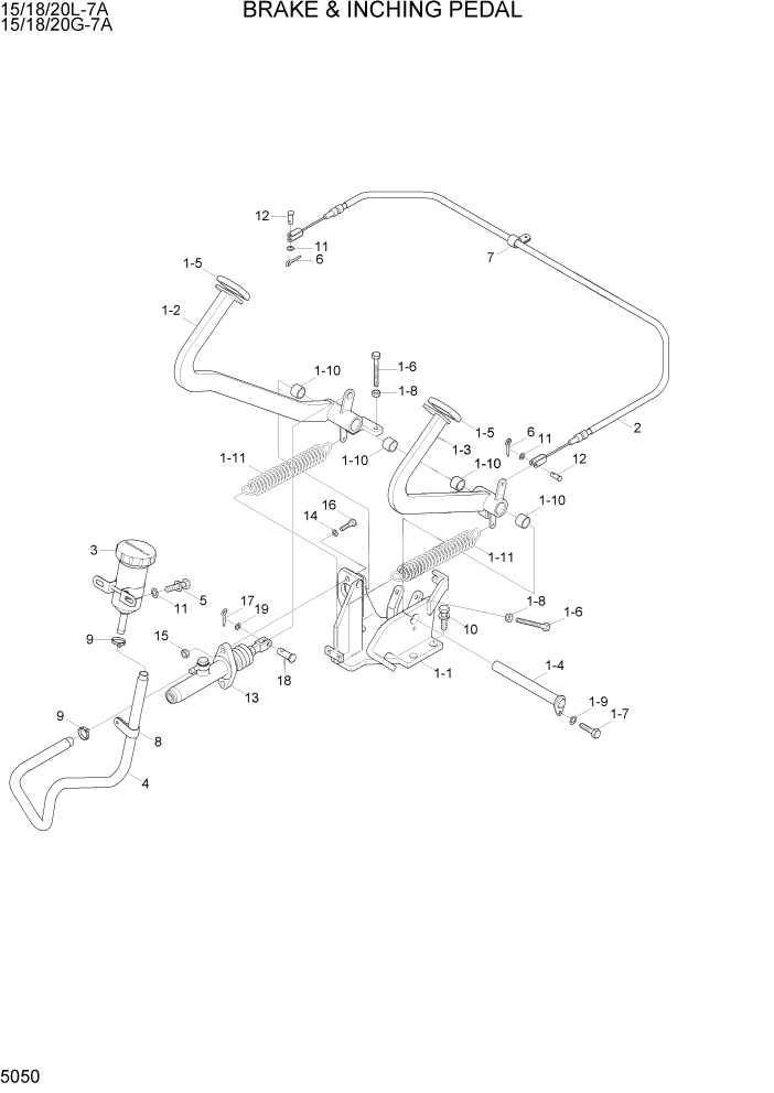 Схема запчастей Hyundai 15/18/20G-7A - PAGE 5050 BRAKE & INCHING PEDAL СИСТЕМА УПРАВЛЕНИЯ