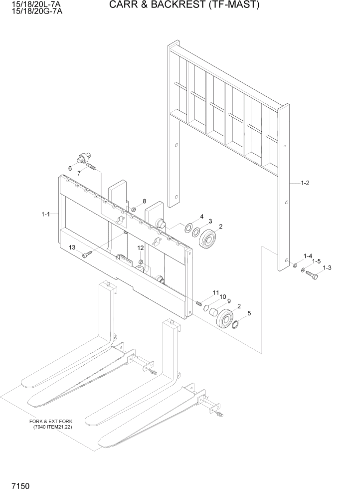 Схема запчастей Hyundai 15/18/20G-7A - PAGE 7150 CARRIAGE & BACKREST(TF-MAST) РАБОЧЕЕ ОБОРУДОВАНИЕ
