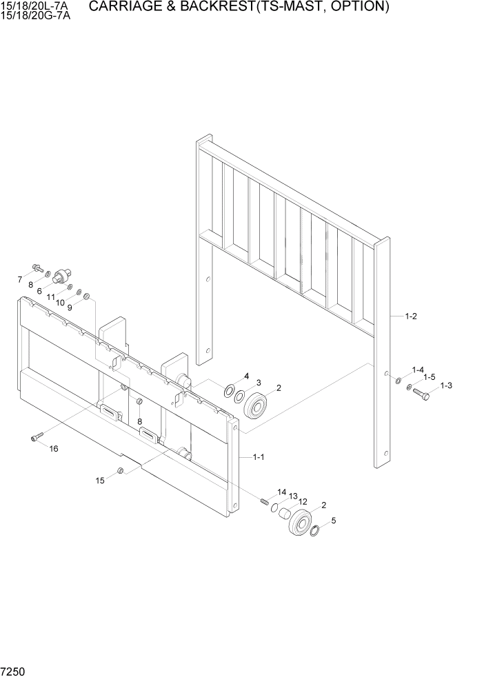Схема запчастей Hyundai 15/18/20G-7A - PAGE 7250 CARRIAGE & BACKREST(TS-MAST, OPTION) РАБОЧЕЕ ОБОРУДОВАНИЕ