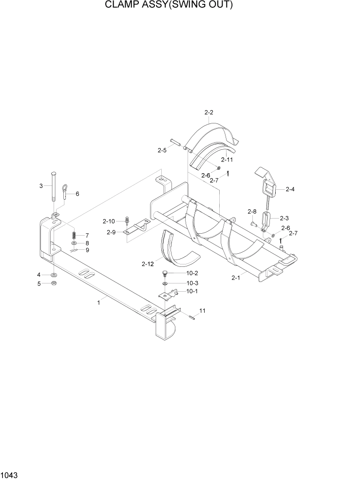 Схема запчастей Hyundai 15L/18L/20LA - PAGE 1043 CLAMP ASSY(SWING OUT) СИСТЕМА ДВИГАТЕЛЯ