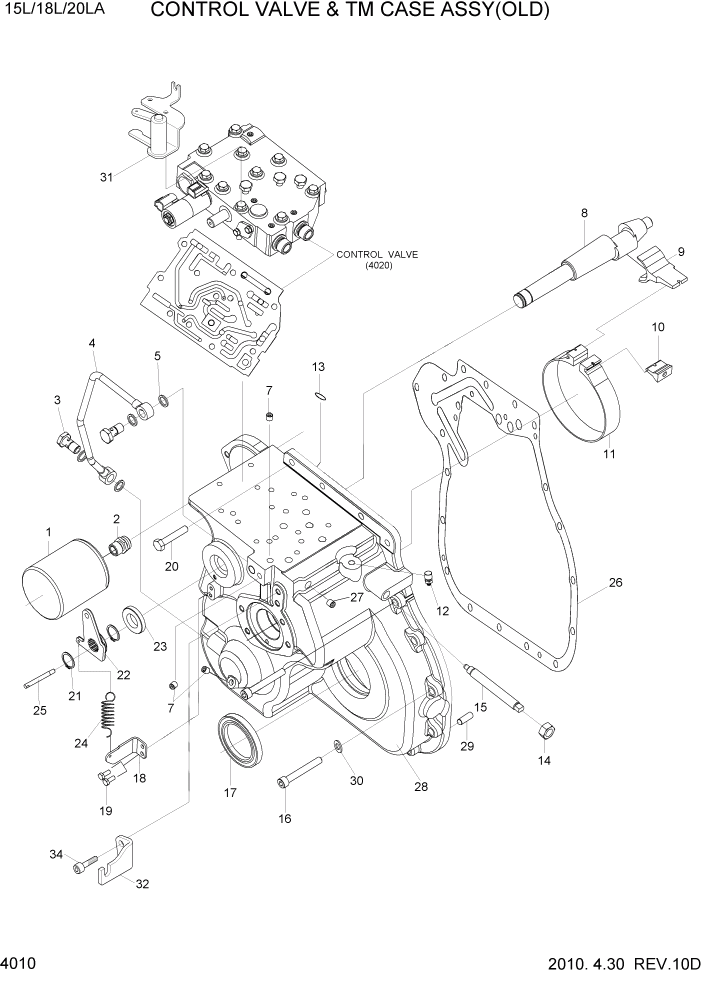 Схема запчастей Hyundai 15L/18L/20LA - PAGE 4010 CONTROL VALVE & TM CASE ASSY(OLD) СИЛОВАЯ СИСТЕМА