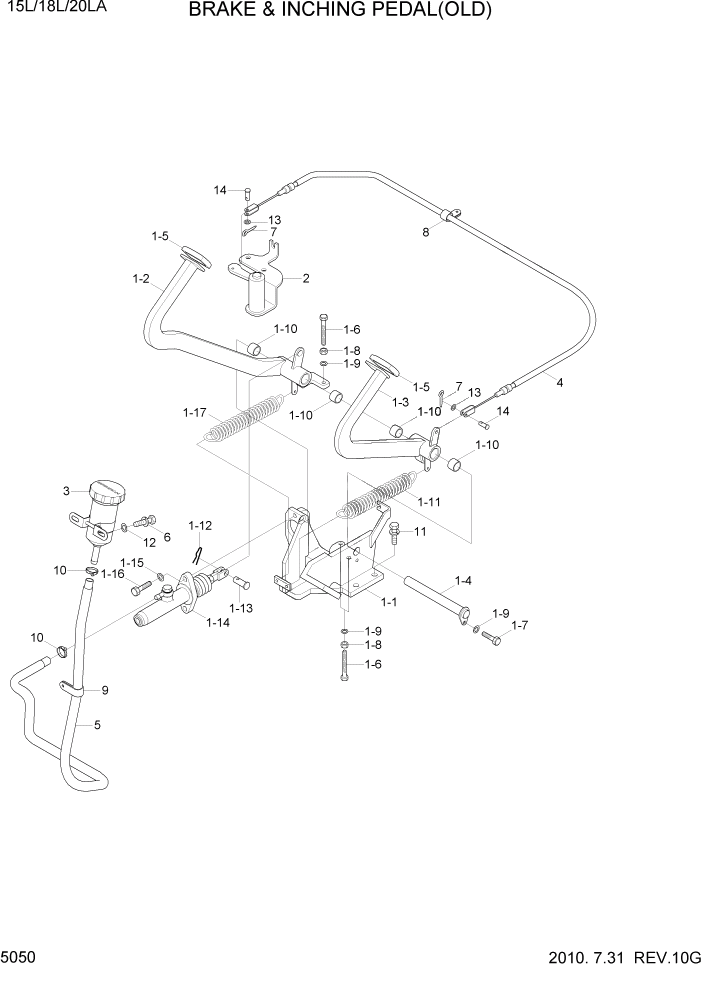 Схема запчастей Hyundai 15L/18L/20LA - PAGE 5050 BRAKE & INCHING PEDAL(OLD) СИСТЕМА УПРАВЛЕНИЯ
