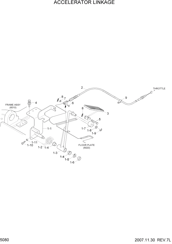 Схема запчастей Hyundai 15L/18L/20LA - PAGE 5080 ACCELERATOR LINKAGE СИСТЕМА УПРАВЛЕНИЯ