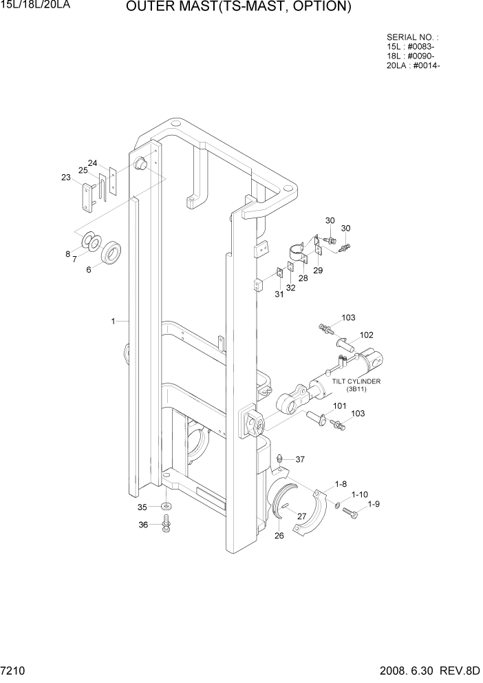 Схема запчастей Hyundai 15L/18L/20LA - PAGE 7210 OUTER MAST(TS-MAST, OPTION) РАБОЧЕЕ ОБОРУДОВАНИЕ