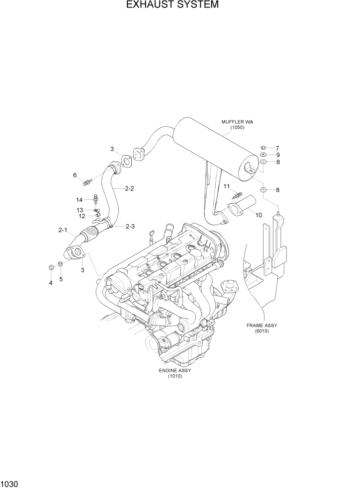 Схема запчастей Hyundai 15LC/18LC/20LCA-7 - PAGE 1030 EXHAUST SYSTEM СИСТЕМА ДВИГАТЕЛЯ