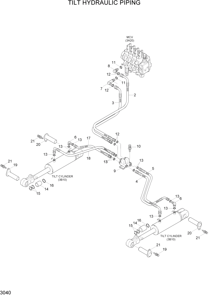 Схема запчастей Hyundai 15LC/18LC/20LCA-7 - PAGE 3040 TILT HYDRAULIC PIPING ГИДРАВЛИЧЕСКАЯ СИСТЕМА