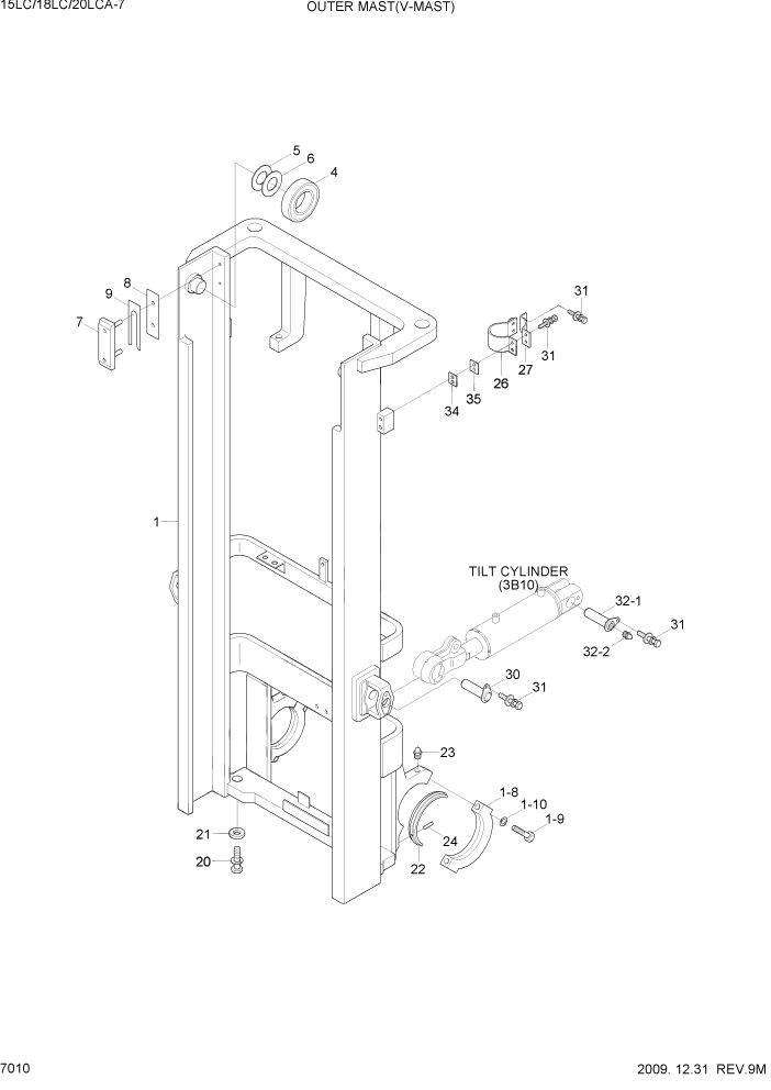 Схема запчастей Hyundai 15LC/18LC/20LCA-7 - PAGE 7010 OUTER MAST(V-MAST) РАБОЧЕЕ ОБОРУДОВАНИЕ