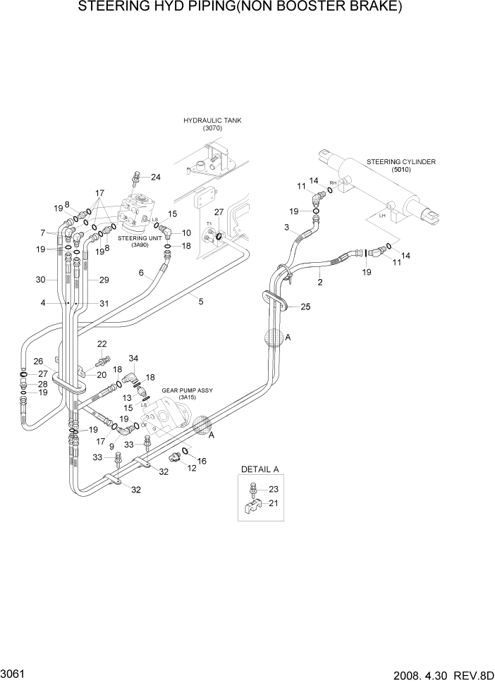 Схема запчастей Hyundai 20/25/30G-7 - PAGE 3061 STEERING HYD PIPING(NON BOOSTER BRAKE) ГИДРАВЛИЧЕСКАЯ СИСТЕМА