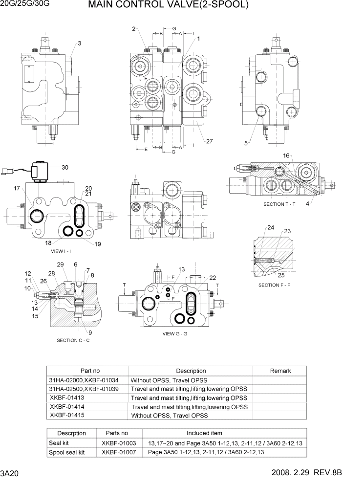 Схема запчастей Hyundai 20/25/30G-7 - PAGE 3A20 MAIN CONTROL VALVE(2-SPOOL) ГИДРАВЛИЧЕСКАЯ СИСТЕМА