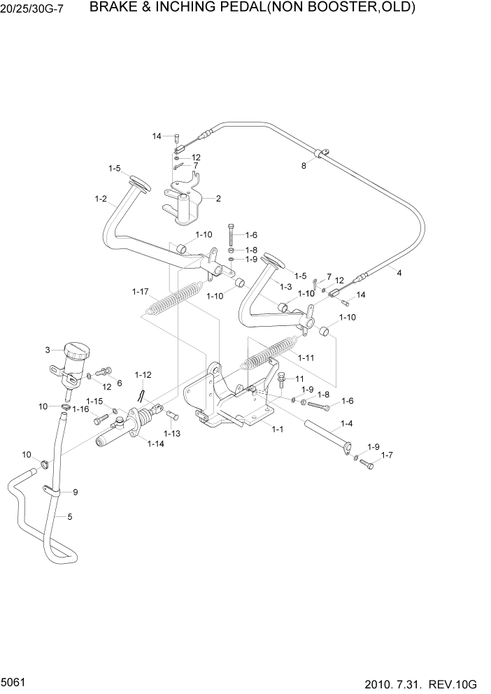 Схема запчастей Hyundai 20/25/30G-7 - PAGE 5061 BRAKE & INCHING PEDAL(NON BOOSTER) СИСТЕМА УПРАВЛЕНИЯ