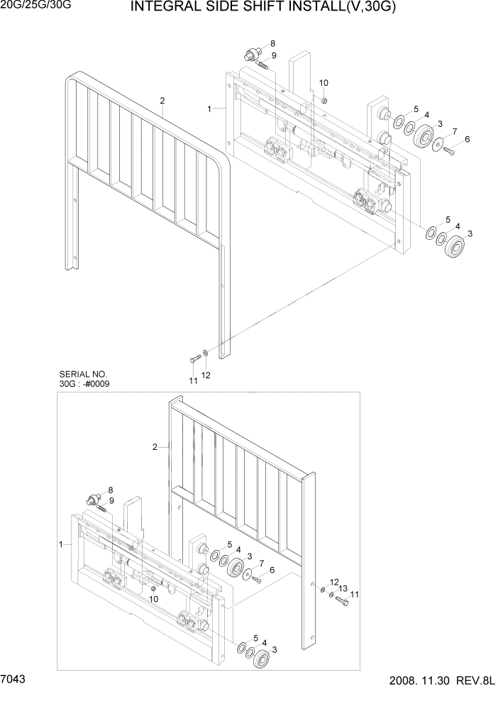 Схема запчастей Hyundai 20/25/30G-7 - PAGE 7043 INTEGRAL SIDE SHIFT INSTALL(V,30G) РАБОЧЕЕ ОБОРУДОВАНИЕ