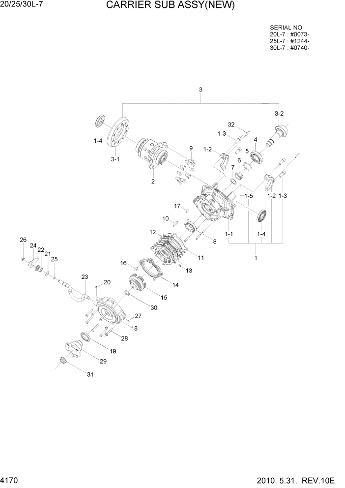Схема запчастей Hyundai 20/25/30L-7 - PAGE 4170 CARRIER SUB ASSY(NEW) СИЛОВАЯ СИСТЕМА