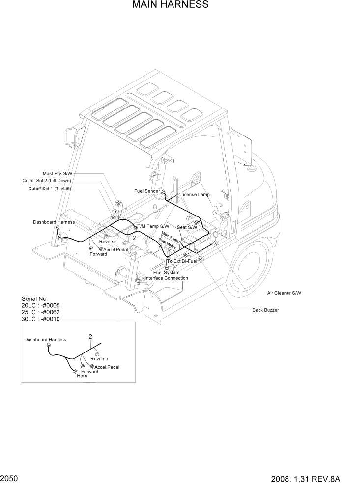 Схема запчастей Hyundai 20/25/30LC-7 - PAGE 2050 FRAME HARNESS ЭЛЕКТРИЧЕСКАЯ СИСТЕМА