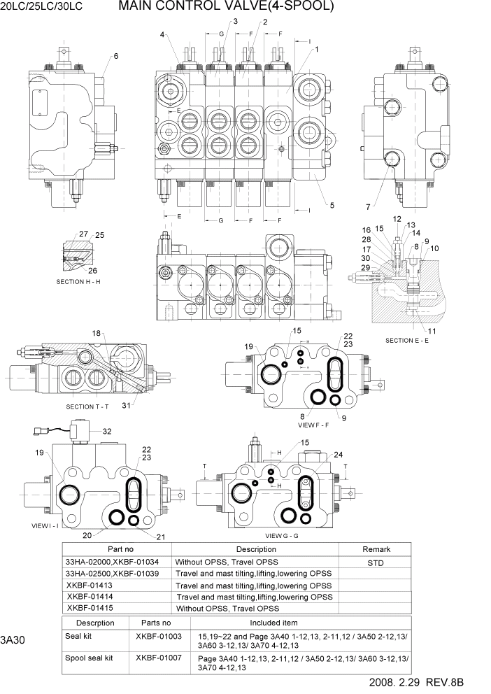 Схема запчастей Hyundai 20/25/30LC-7 - PAGE 3A30 MAIN CONTROL VALVE(4-SPOOL) ГИДРАВЛИЧЕСКАЯ СИСТЕМА