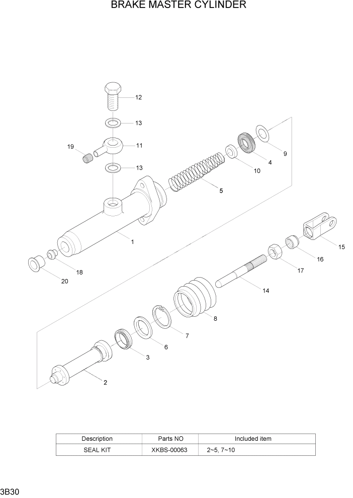 Схема запчастей Hyundai 20/25/30LC-7 - PAGE 3B30 BRAKE MASTER CYLINDER ГИДРАВЛИЧЕСКАЯ СИСТЕМА