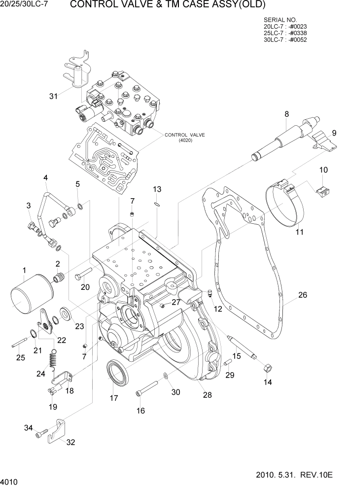 Схема запчастей Hyundai 20/25/30LC-7 - PAGE 4010 CONTROL VALVE & TM CASE ASSY(OLD) СИЛОВАЯ СИСТЕМА