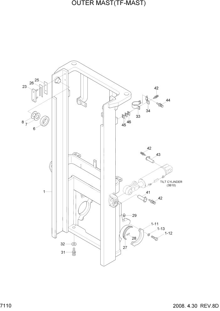 Схема запчастей Hyundai 20/25/30LC-7 - PAGE 7110 OUTER MAST(TF-MAST) РАБОЧЕЕ ОБОРУДОВАНИЕ