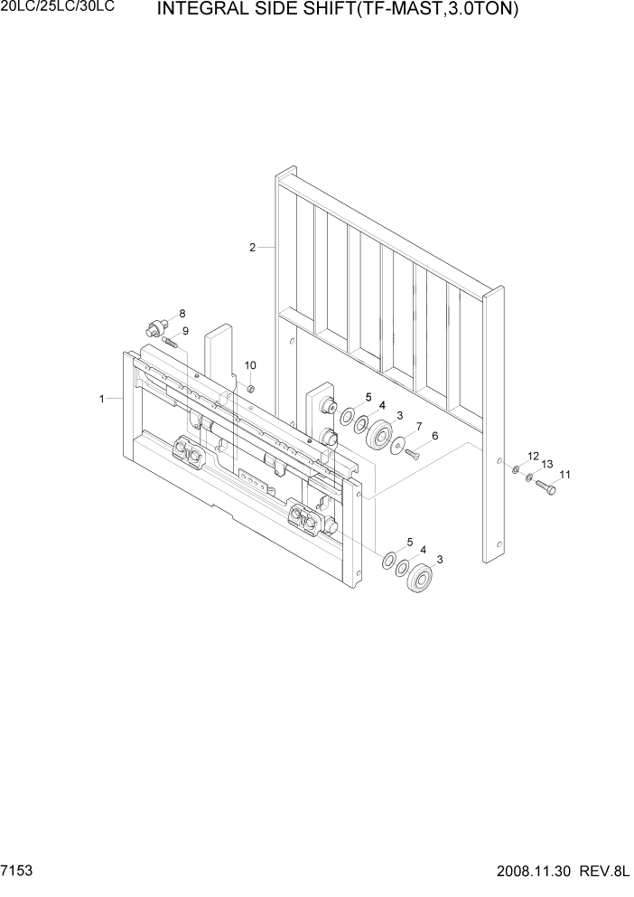 Схема запчастей Hyundai 20/25/30LC-7 - PAGE 7153 INTEGRAL SIDE SHIFT(TF-MAST,3.0TON) РАБОЧЕЕ ОБОРУДОВАНИЕ