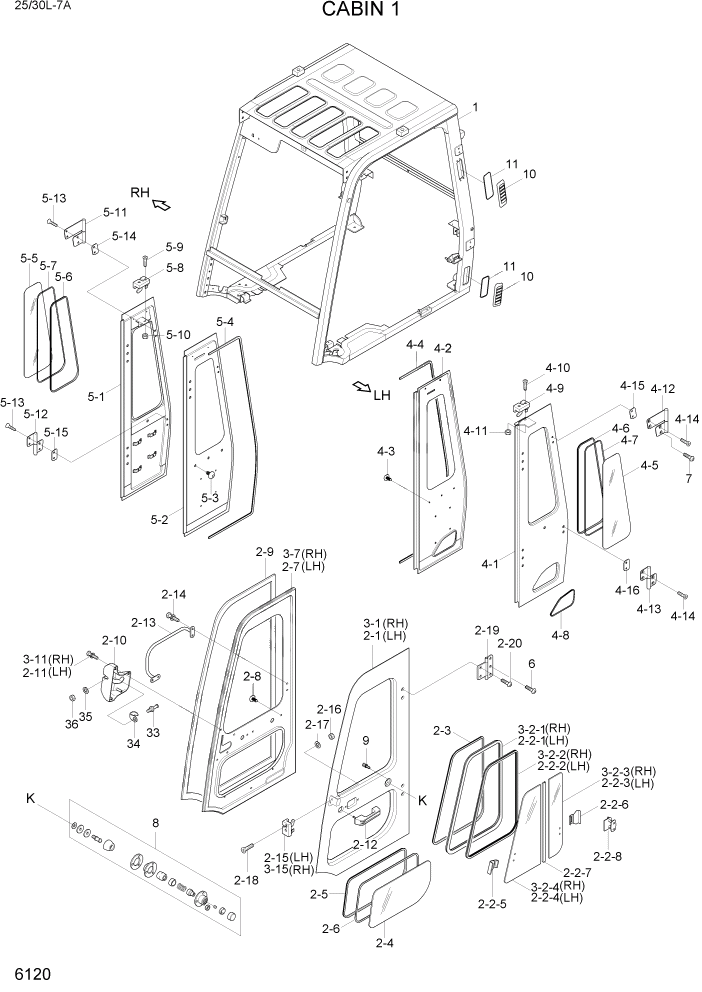 Схема запчастей Hyundai 25/30L-7A - PAGE 6120 CABIN 1 СТРУКТУРА