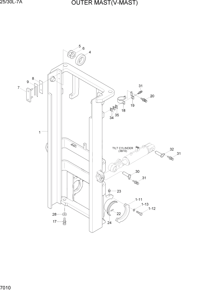 Схема запчастей Hyundai 25/30L-7A - PAGE 7010 OUTER MAST(V-MAST) РАБОЧЕЕ ОБОРУДОВАНИЕ