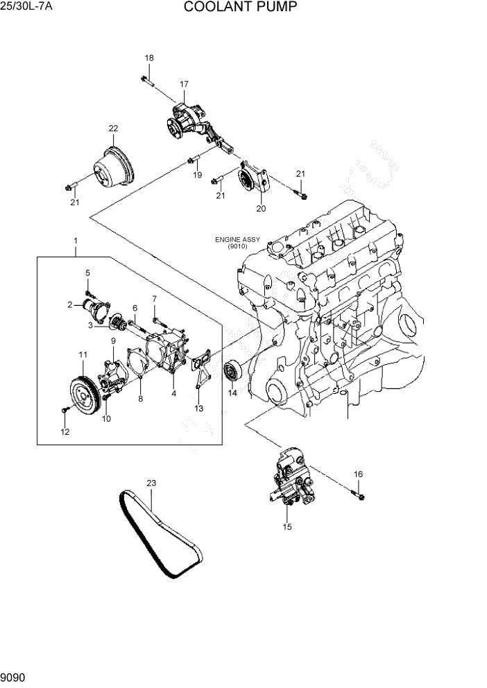 Схема запчастей Hyundai 25/30L-7A - PAGE 9090 COOLANT PUMP ДВИГАТЕЛЬ БАЗА