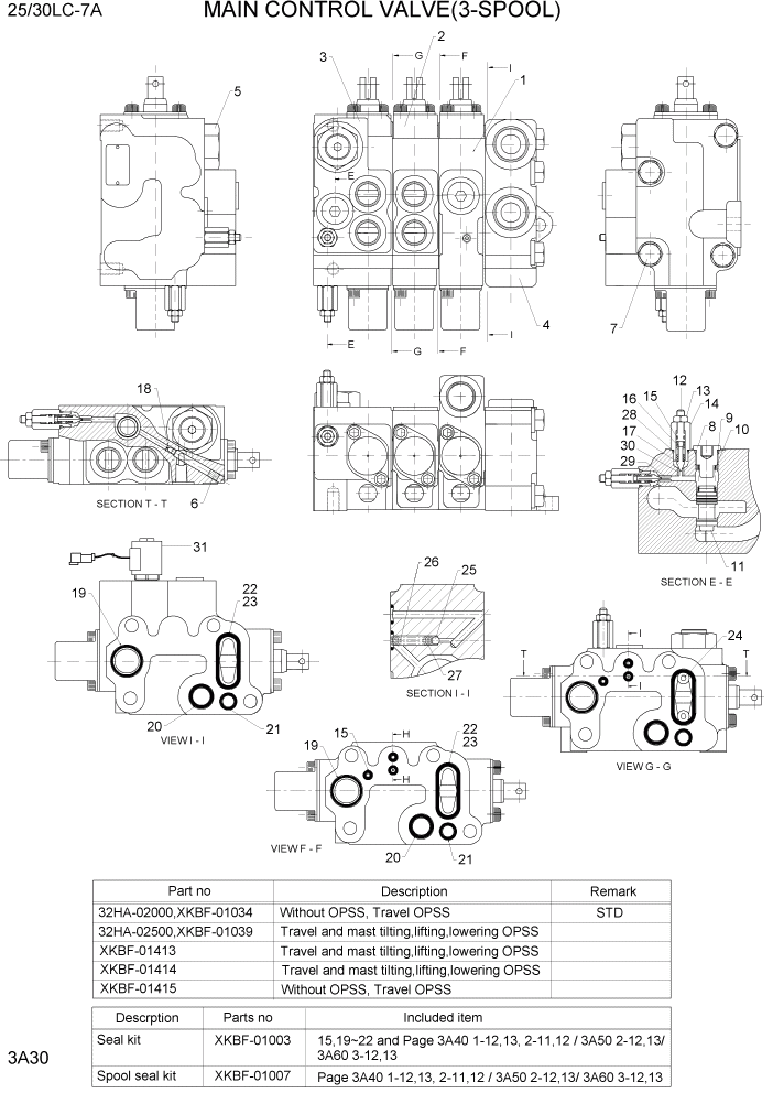 Схема запчастей Hyundai 25/30LC-7A - PAGE 3A30 MAIN CONTROL VALVE(3-SPOOL) ГИДРАВЛИЧЕСКАЯ СИСТЕМА