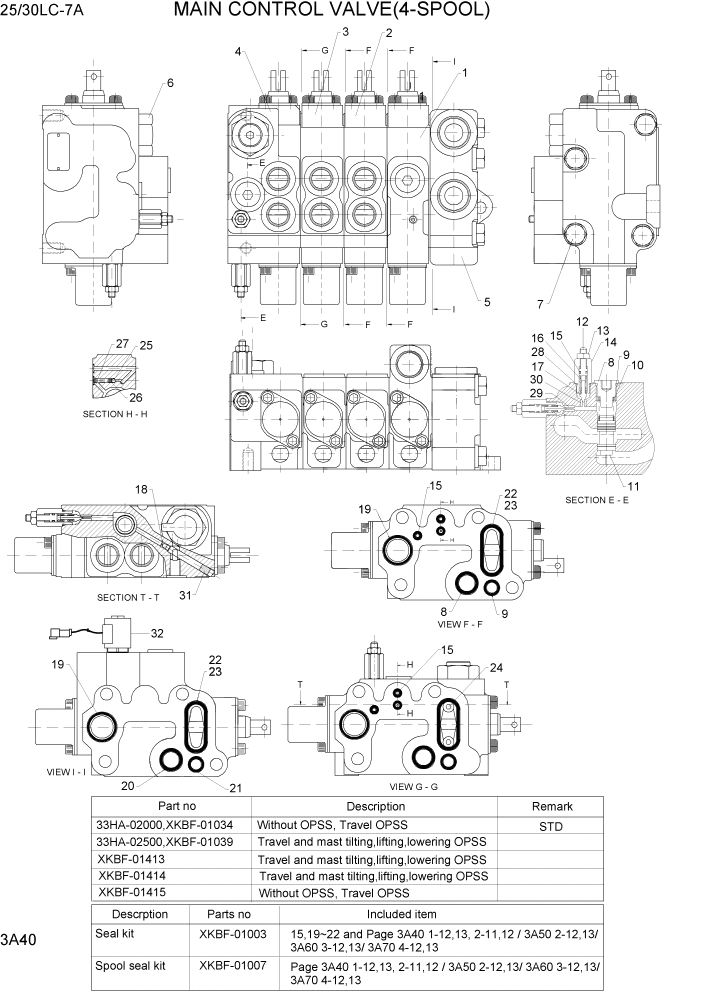 Схема запчастей Hyundai 25/30LC-7A - PAGE 3A40 MAIN CONTROL VALVE(4-SPOOL) ГИДРАВЛИЧЕСКАЯ СИСТЕМА