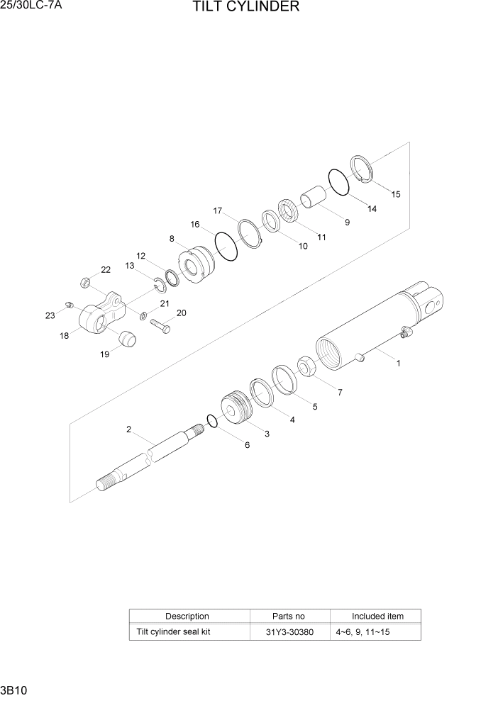 Схема запчастей Hyundai 25/30LC-7A - PAGE 3B10 TILT CYLINDER ГИДРАВЛИЧЕСКАЯ СИСТЕМА