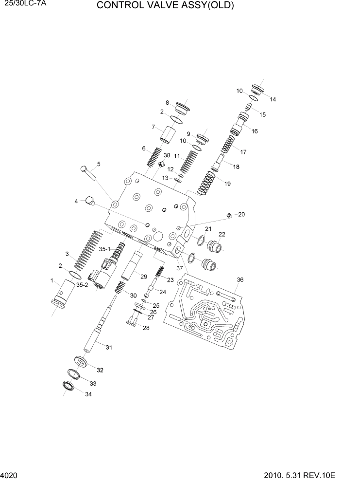 Схема запчастей Hyundai 25/30LC-7A - PAGE 4020 CONTROL VALVE ASSY(OLD) СИЛОВАЯ СИСТЕМА
