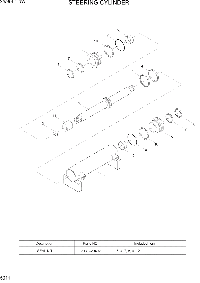 Схема запчастей Hyundai 25/30LC-7A - PAGE 5011 STEERING CYLINDER СИСТЕМА УПРАВЛЕНИЯ