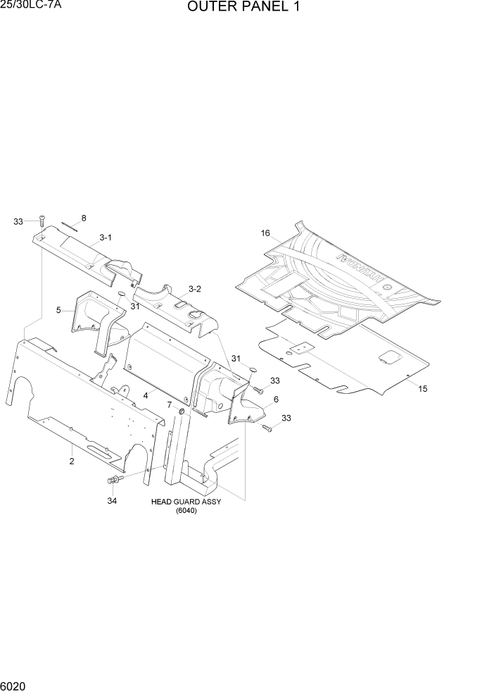 Схема запчастей Hyundai 25/30LC-7A - PAGE 6020 OUTER PANEL 1 СТРУКТУРА