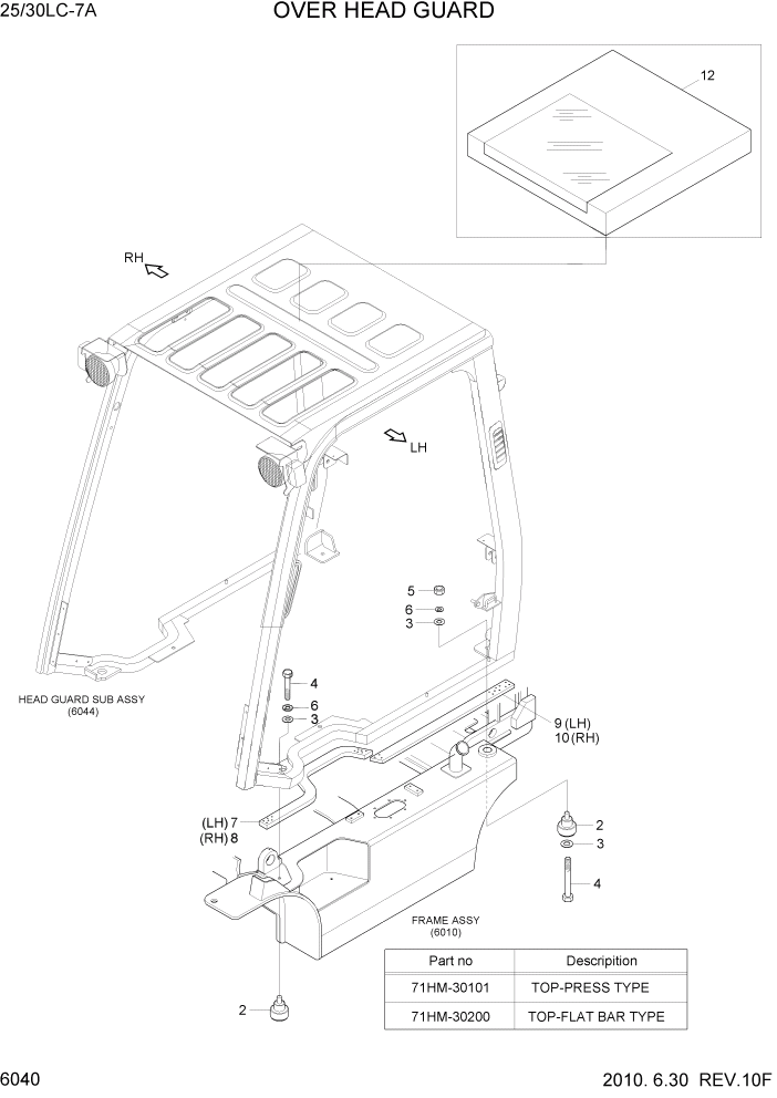 Схема запчастей Hyundai 25/30LC-7A - PAGE 6040 OVER HEARD GUARD СТРУКТУРА