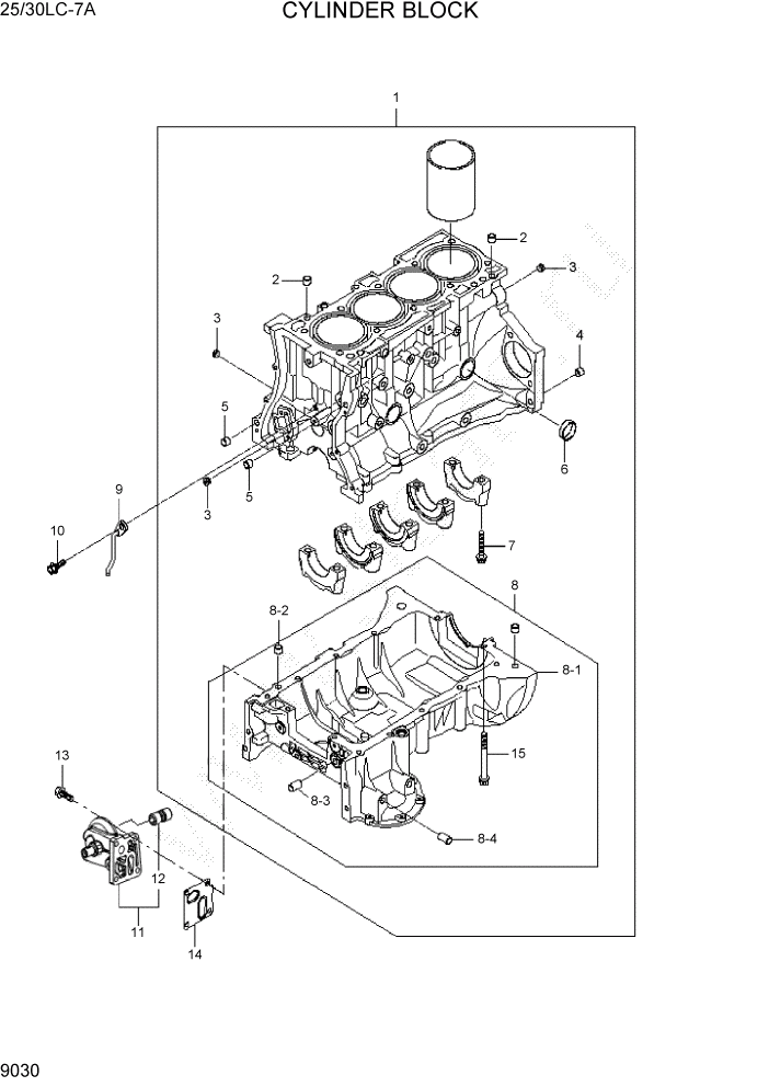 Схема запчастей Hyundai 25/30LC-7A - PAGE 9030 CYLINDER BLOCK ДВИГАТЕЛЬ БАЗА