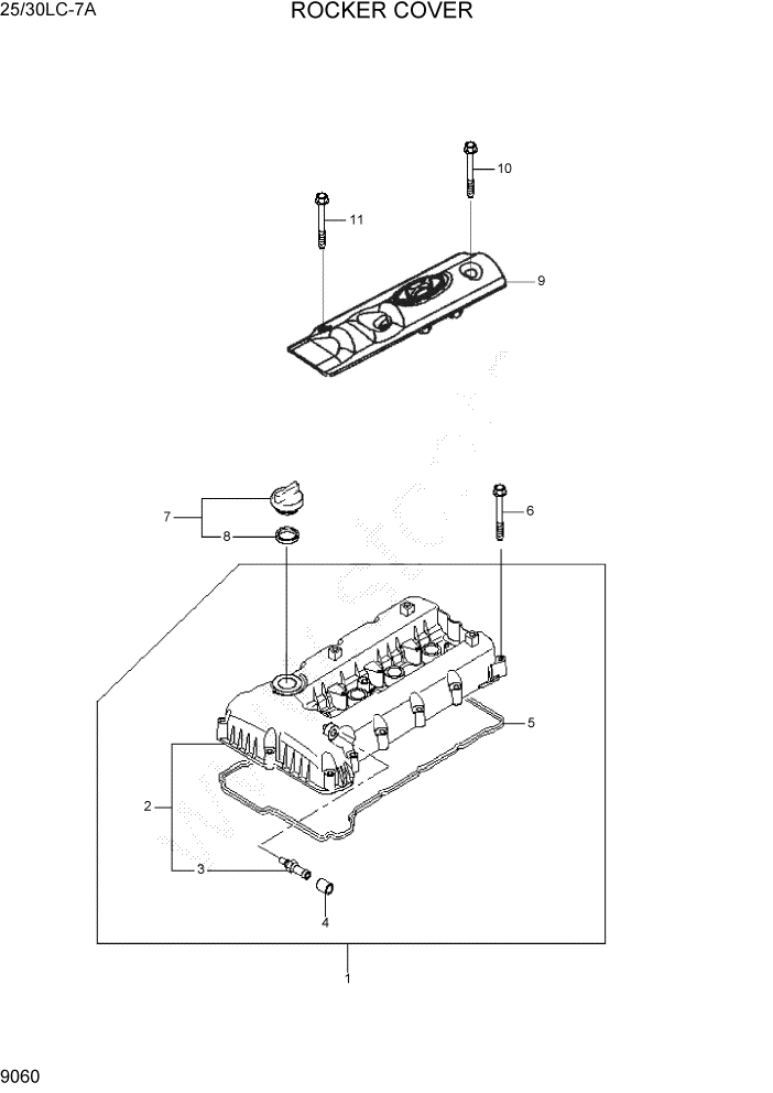 Схема запчастей Hyundai 25/30LC-7A - PAGE 9060 ROCKER COVER ДВИГАТЕЛЬ БАЗА