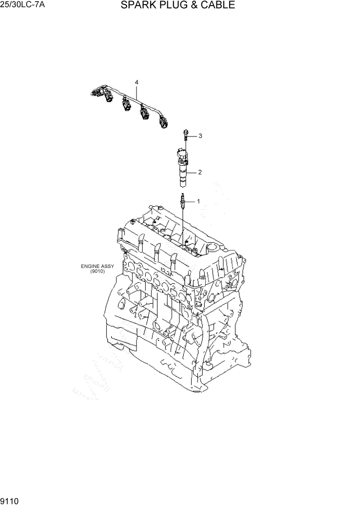 Схема запчастей Hyundai 25/30LC-7A - PAGE 9110 SPARK PLUG & CABLE ДВИГАТЕЛЬ БАЗА